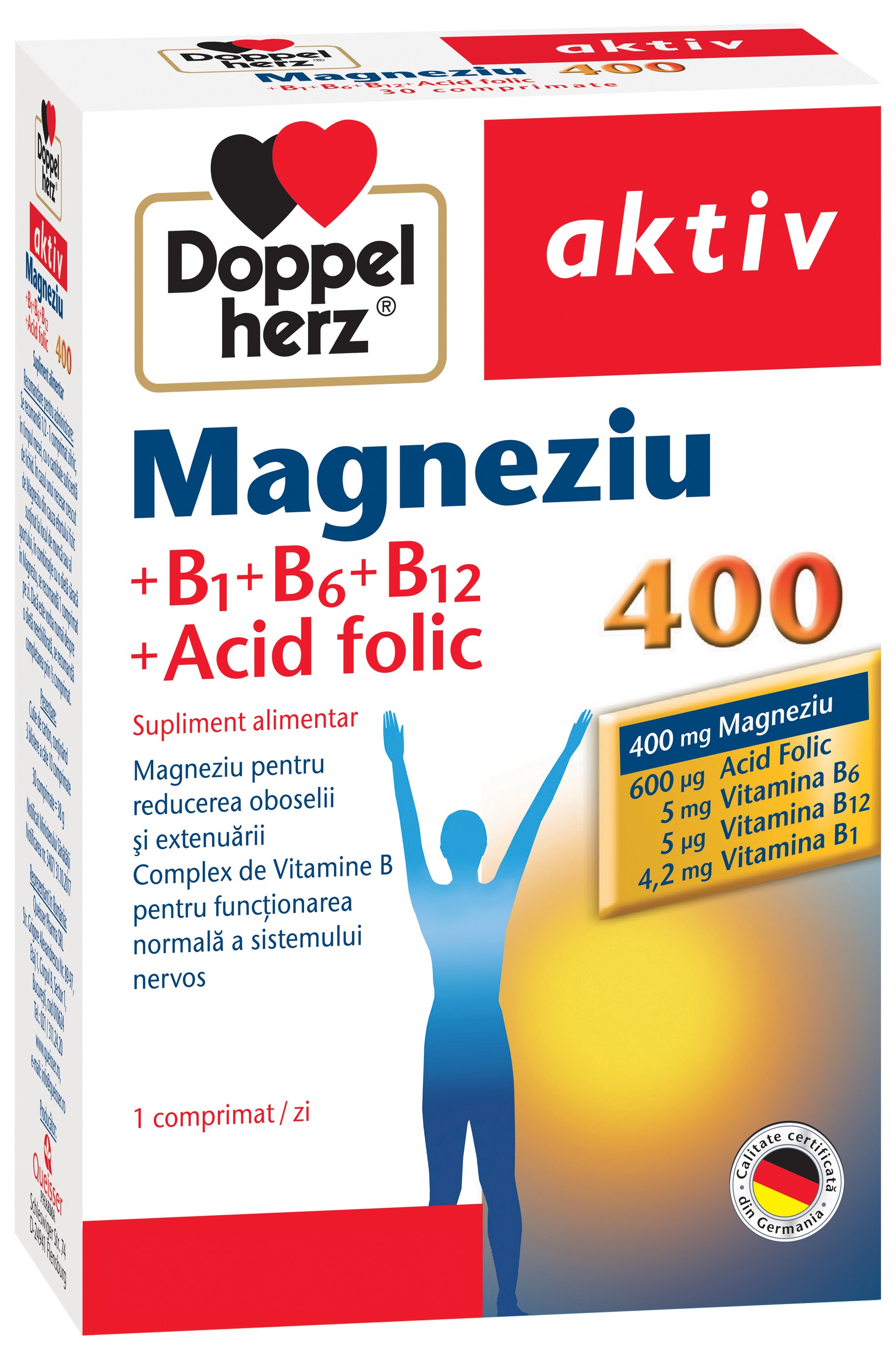 Doppelherz Aktiv Magneziu + B1 + B6 + B12 + Acid folic 30cpr